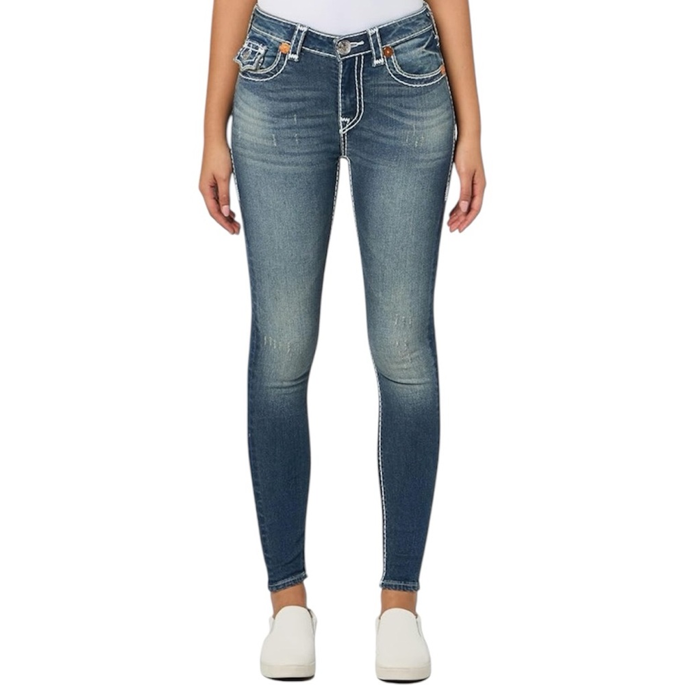 True Religion Low-Waisted Skinny Jeans Thick White Stitch White Label size 29